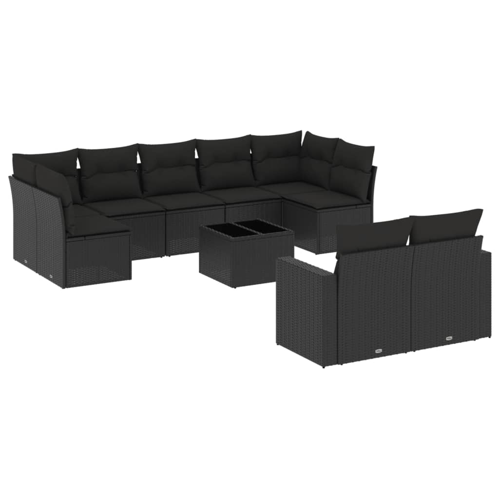 Set canapele de grădină cu perne, 10 piese, negru, poliratan GartenMobel Dekor