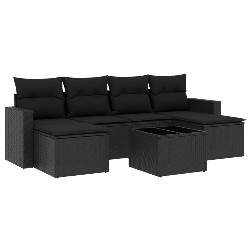 Set canapele de grădină cu perne, 7 piese, negru, poliratan GartenMobel Dekor