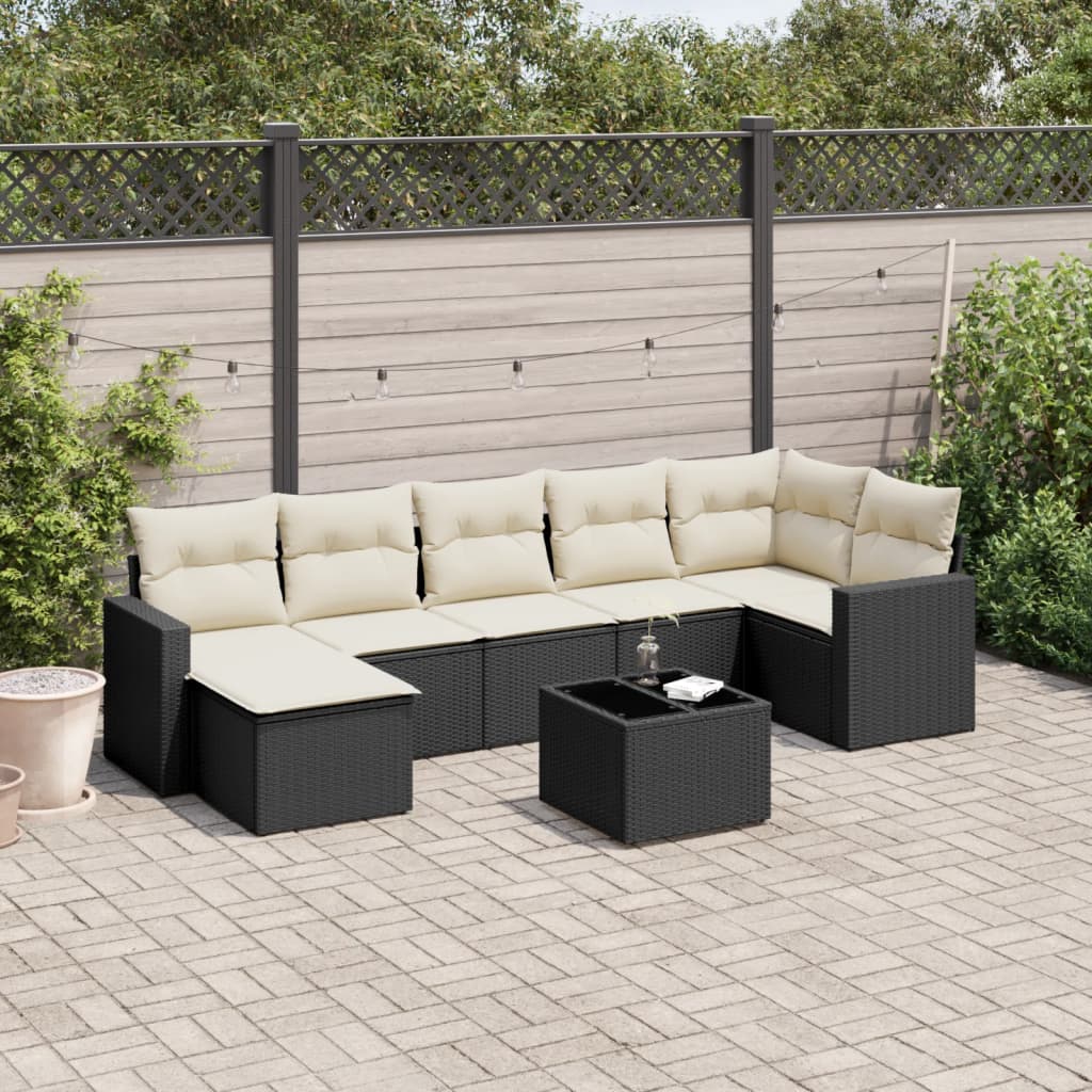 Set mobilier de grădină cu perne, 8 piese, negru, poliratan GartenMobel Dekor