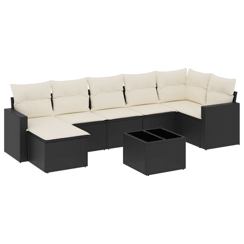 Set mobilier de grădină cu perne, 8 piese, negru, poliratan GartenMobel Dekor
