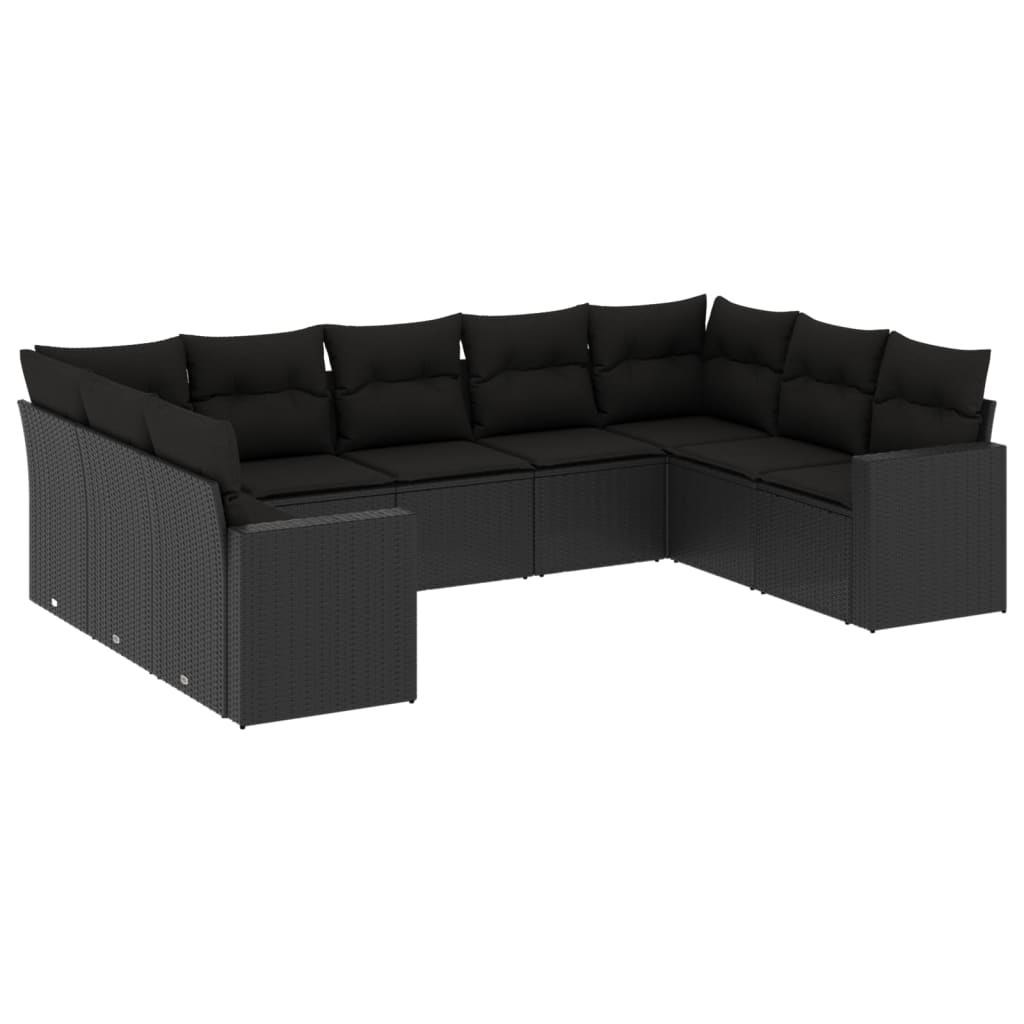 Set mobilier de grădină cu perne, 9 piese, negru, poliratan GartenMobel Dekor
