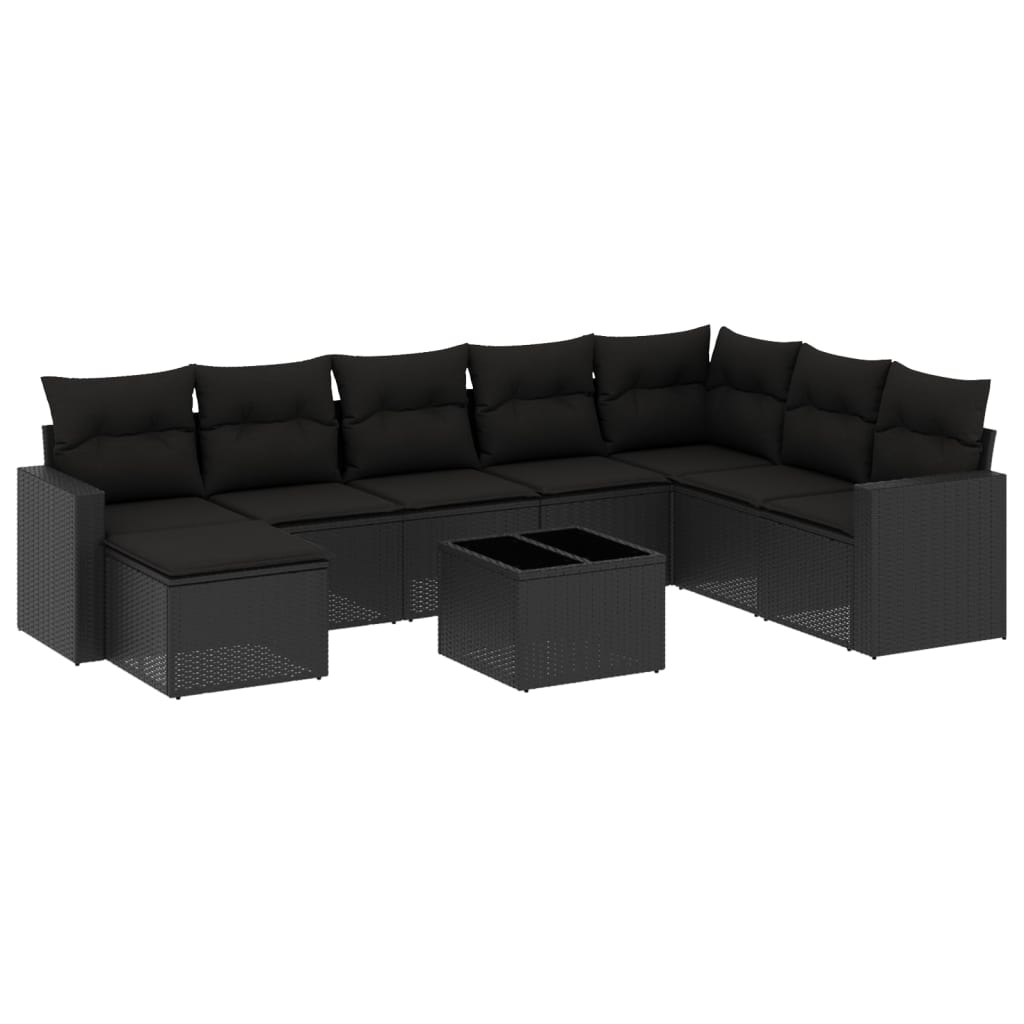 Set mobilier de grădină cu perne, 9 piese, negru, poliratan GartenMobel Dekor