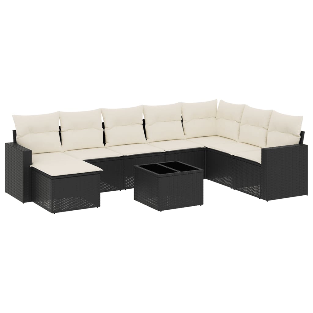Set mobilier de grădină cu perne, 9 piese, negru, poliratan GartenMobel Dekor