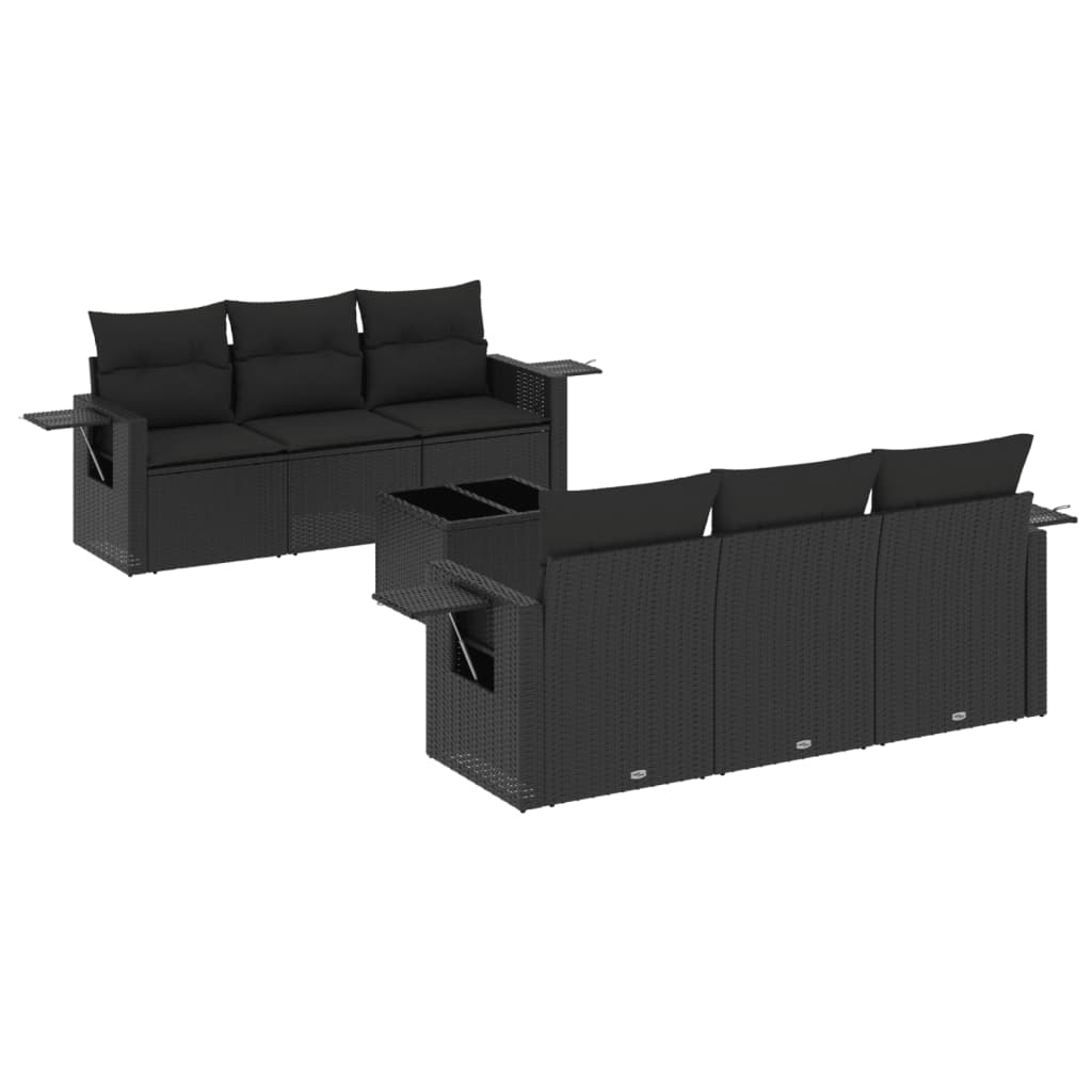 Set canapele de grădină cu perne, 7 piese, negru, poliratan GartenMobel Dekor