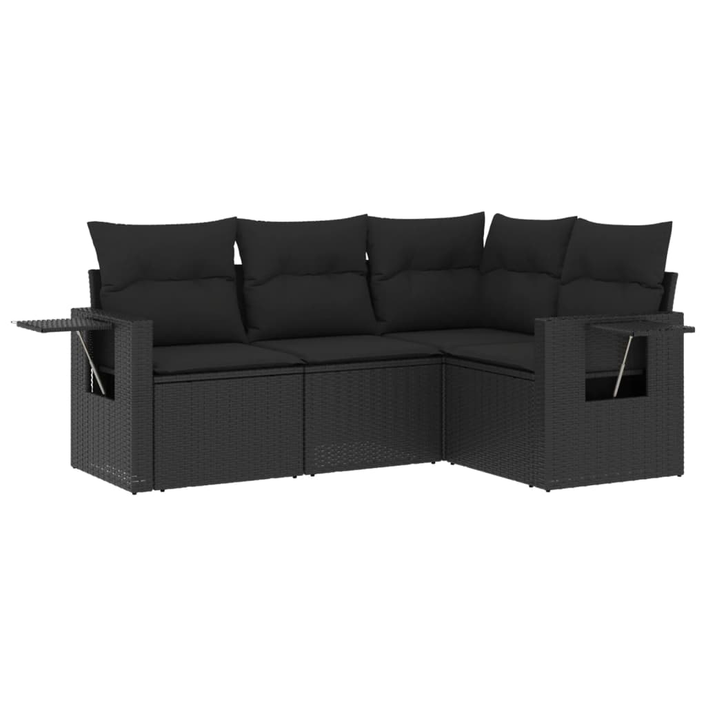 Set mobilier de grădină cu perne, 4 piese, negru, poliratan GartenMobel Dekor