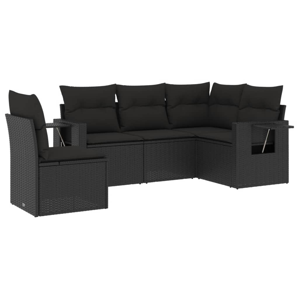 Set mobilier de grădină cu perne, 5 piese, negru, poliratan GartenMobel Dekor