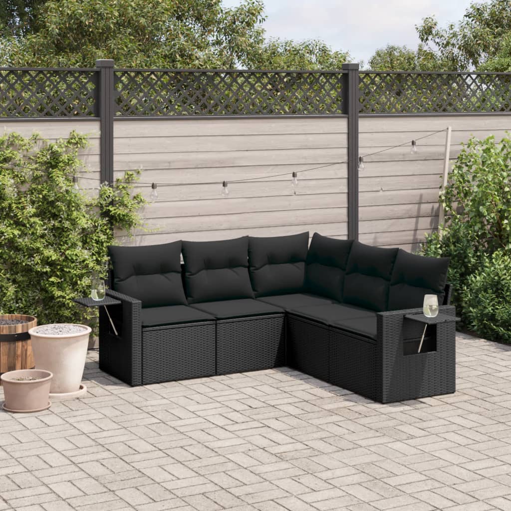 Set mobilier de grădină cu perne, 5 piese, negru, poliratan GartenMobel Dekor
