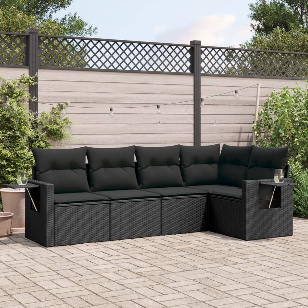 Set mobilier de grădină cu perne, 5 piese, negru, poliratan GartenMobel Dekor