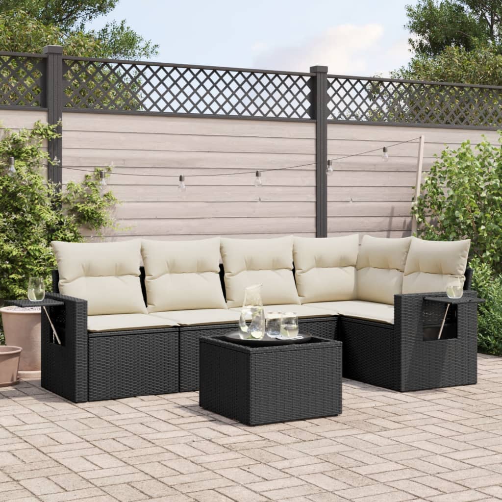 Set mobilier de grădină cu perne, 6 piese, negru, poliratan GartenMobel Dekor
