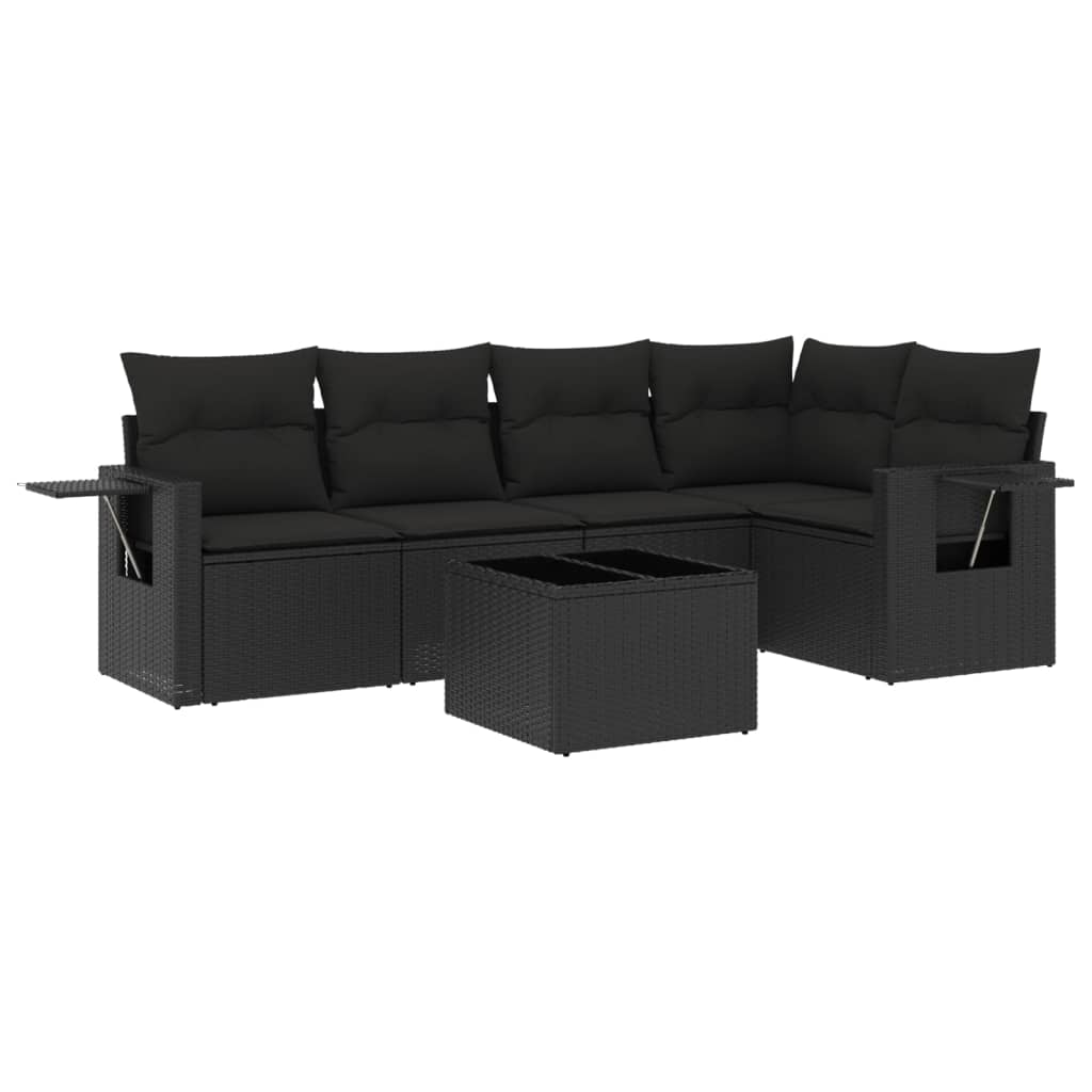Set mobilier de grădină cu perne, 6 piese, negru, poliratan GartenMobel Dekor