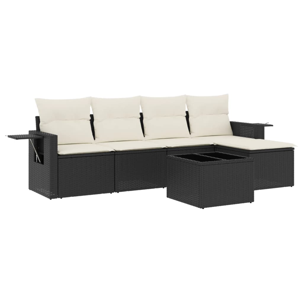 Set mobilier de grădină cu perne, 6 piese, negru, poliratan GartenMobel Dekor