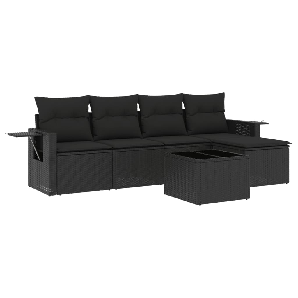Set mobilier de grădină cu perne, 6 piese, negru, poliratan GartenMobel Dekor