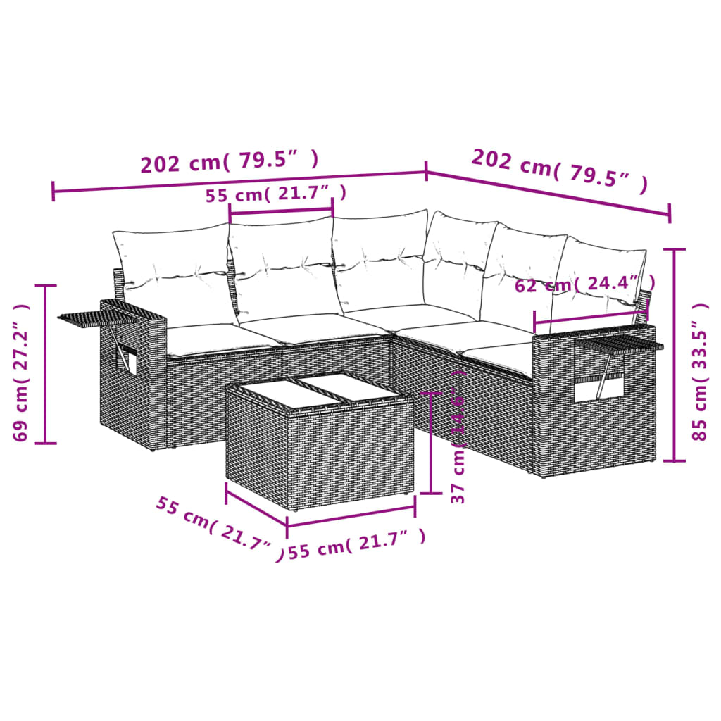 Set mobilier grădină cu perne, 6 piese, gri, poliratan GartenMobel Dekor