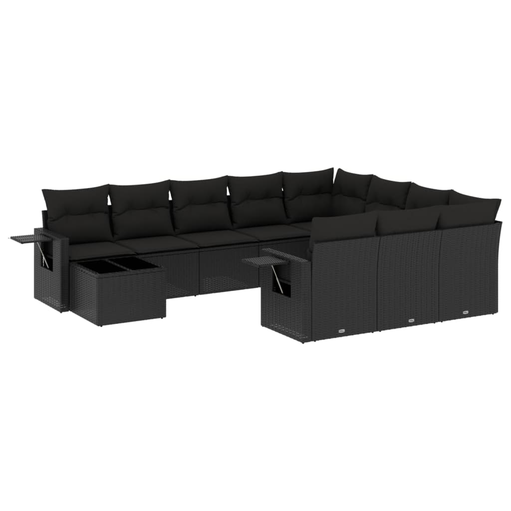 Set canapele de grădină cu perne, 11 piese, negru, poliratan GartenMobel Dekor