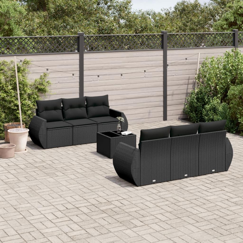 Set canapele de grădină cu perne, 7 piese, negru, poliratan GartenMobel Dekor