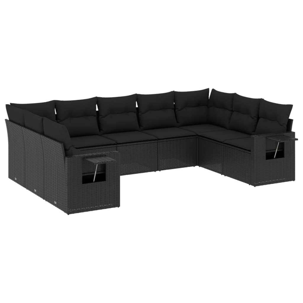Set mobilier de grădină cu perne, 9 piese, negru, poliratan GartenMobel Dekor