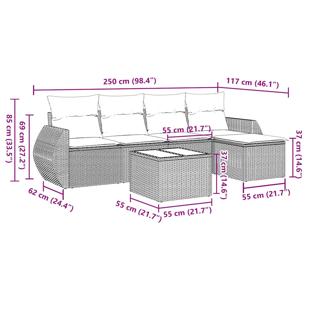 Set canapele de grădină cu perne, 6 piese gri deschis poliratan GartenMobel Dekor