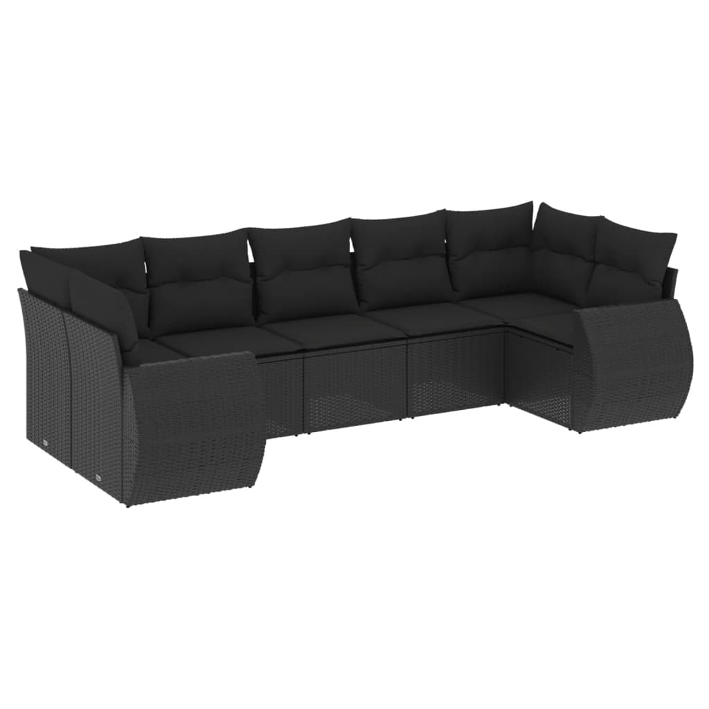 Set canapele de grădină cu perne, 7 piese, negru, poliratan GartenMobel Dekor