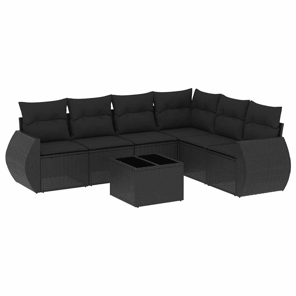 Set canapele de grădină cu perne, 7 piese, negru, poliratan GartenMobel Dekor
