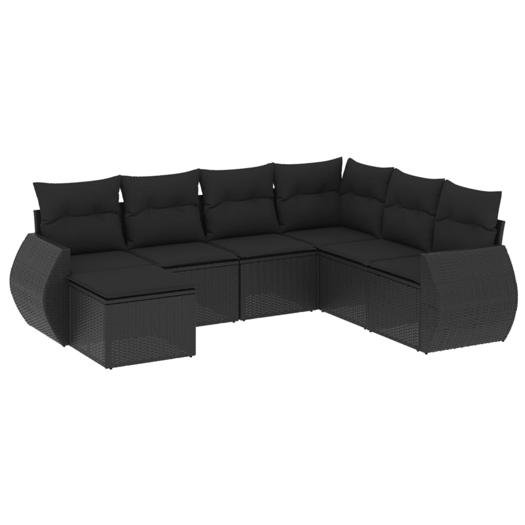 Set canapele de grădină cu perne, 7 piese, negru, poliratan GartenMobel Dekor