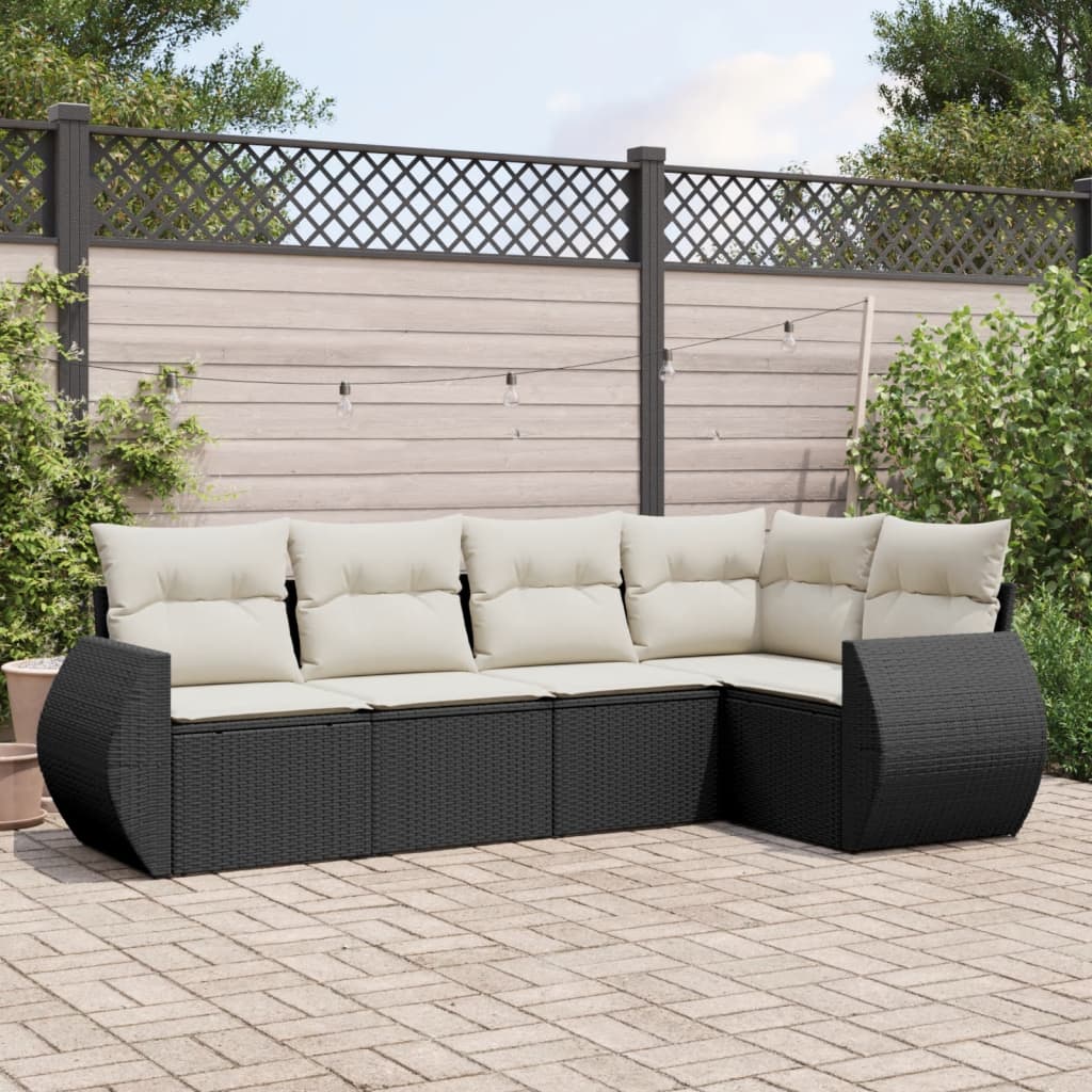 Set mobilier de grădină cu perne, 5 piese, negru, poliratan GartenMobel Dekor