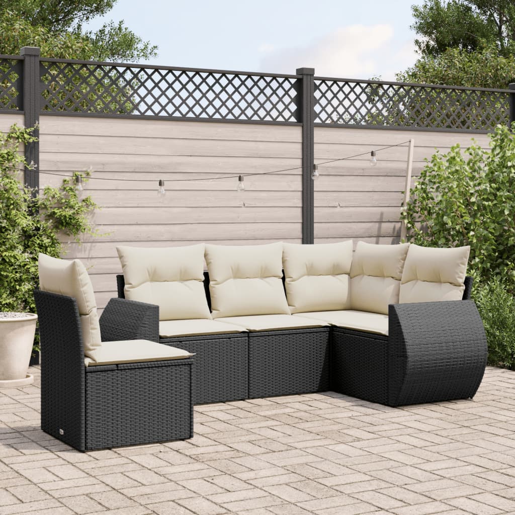 Set mobilier de grădină cu perne, 5 piese, negru, poliratan GartenMobel Dekor