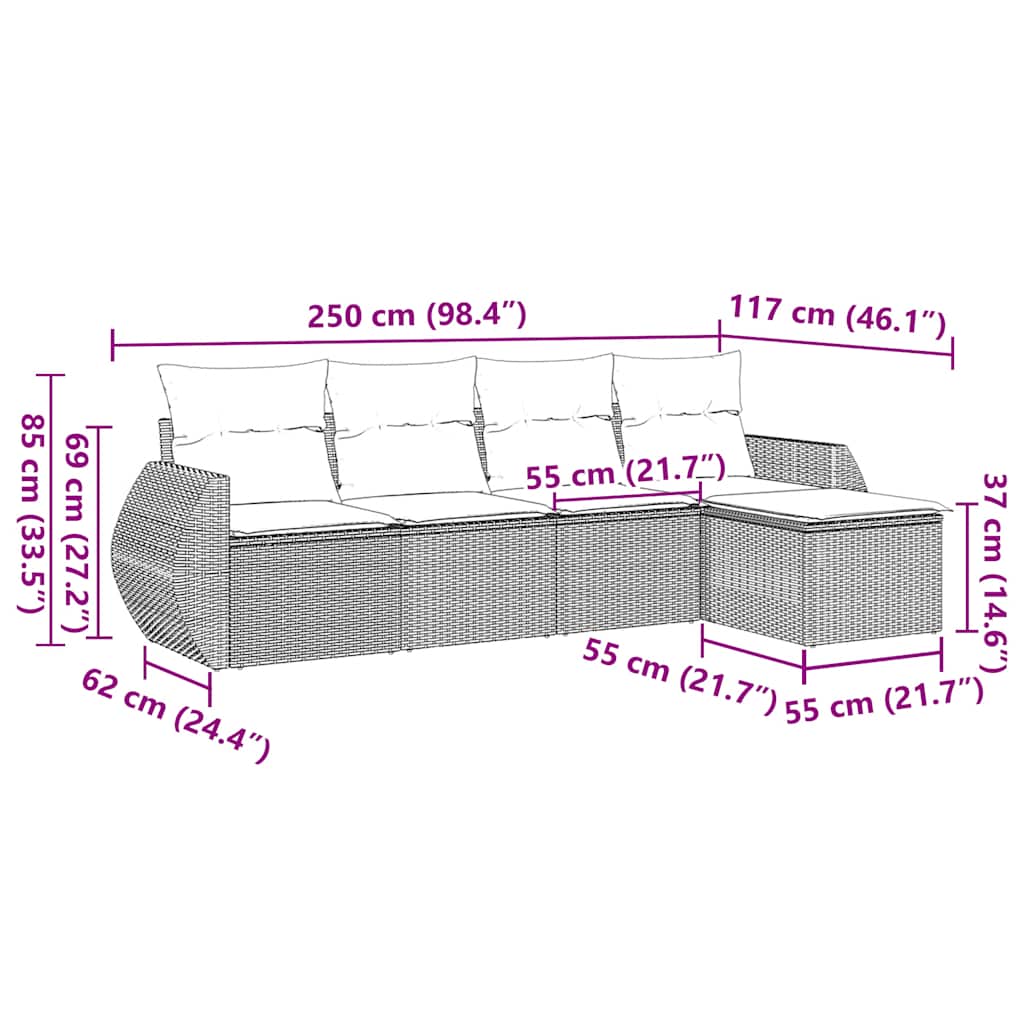 Set mobilier de grădină cu perne, 5 piese, negru, poliratan GartenMobel Dekor