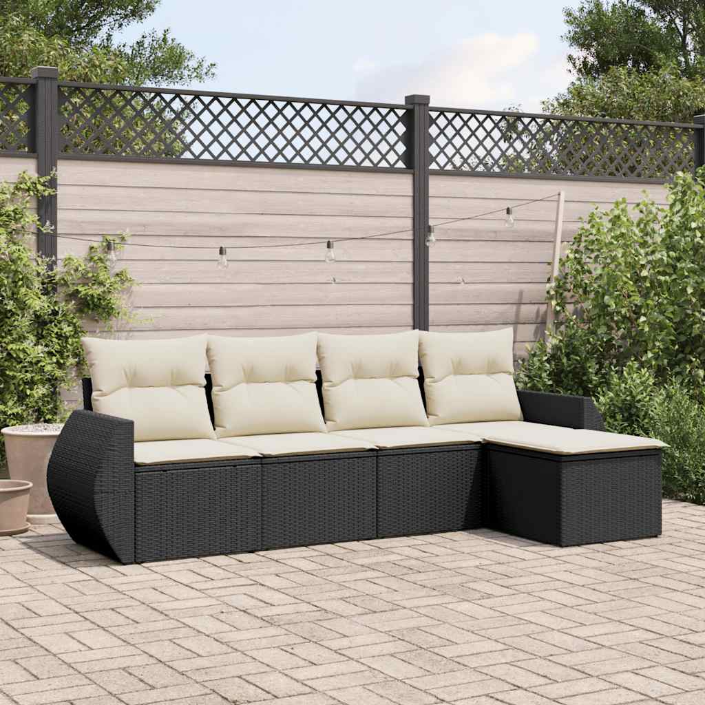 Set mobilier de grădină cu perne, 5 piese, negru, poliratan GartenMobel Dekor
