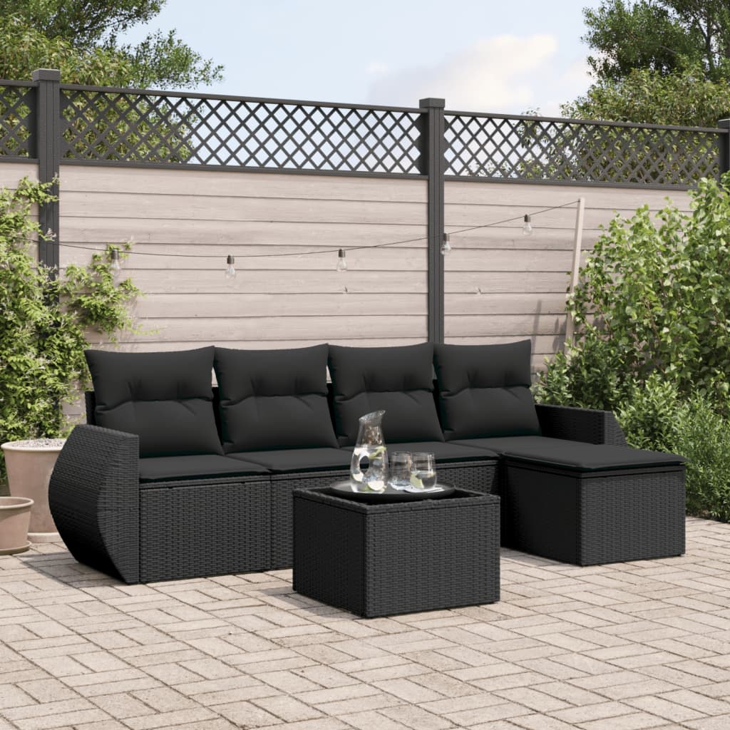 Set mobilier de grădină cu perne, 6 piese, negru, poliratan GartenMobel Dekor