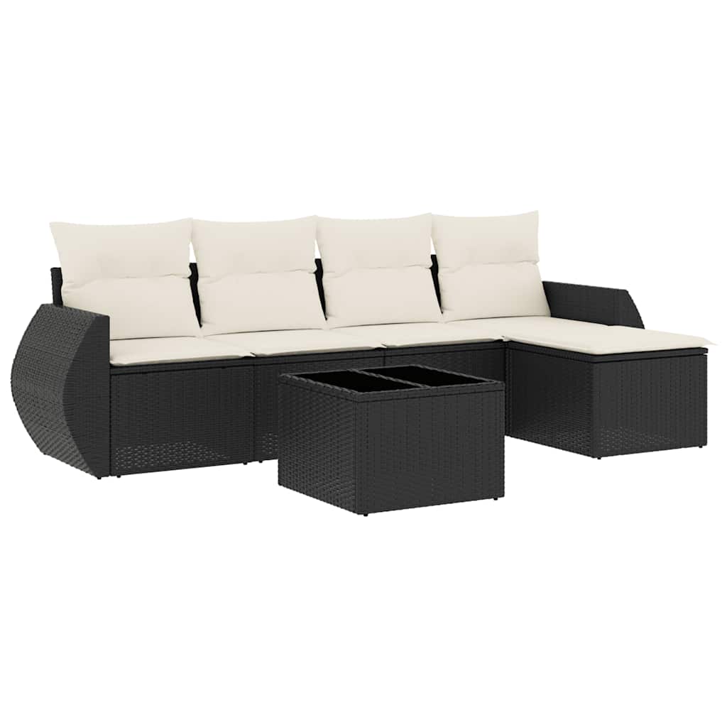 Set mobilier de grădină cu perne, 6 piese, negru, poliratan GartenMobel Dekor