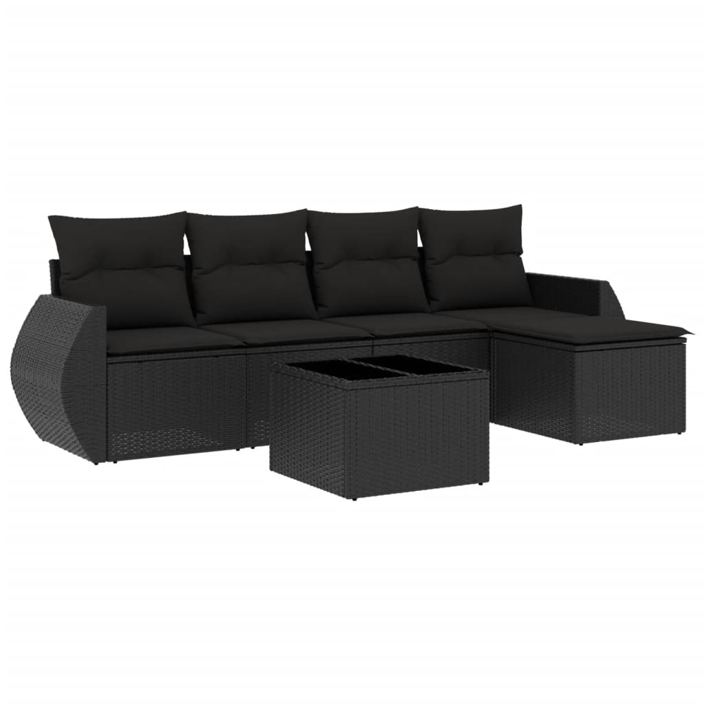 Set mobilier de grădină cu perne, 6 piese, negru, poliratan GartenMobel Dekor