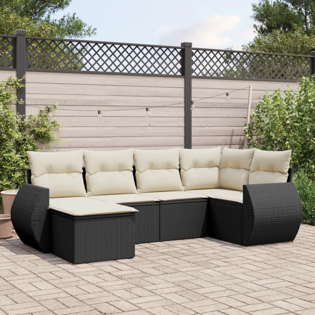 Set mobilier de grădină cu perne, 6 piese, negru, poliratan GartenMobel Dekor