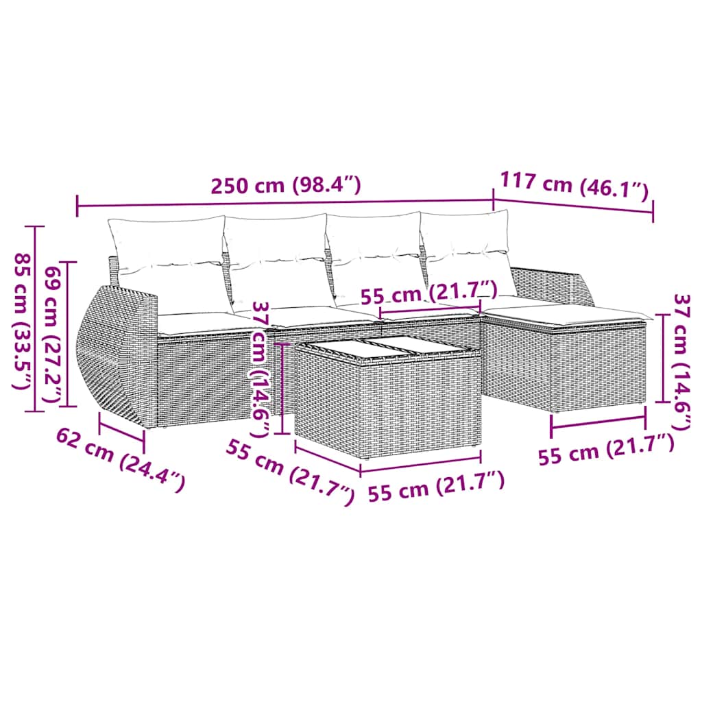 Set mobilier de grădină cu perne, 6 piese, negru, poliratan GartenMobel Dekor