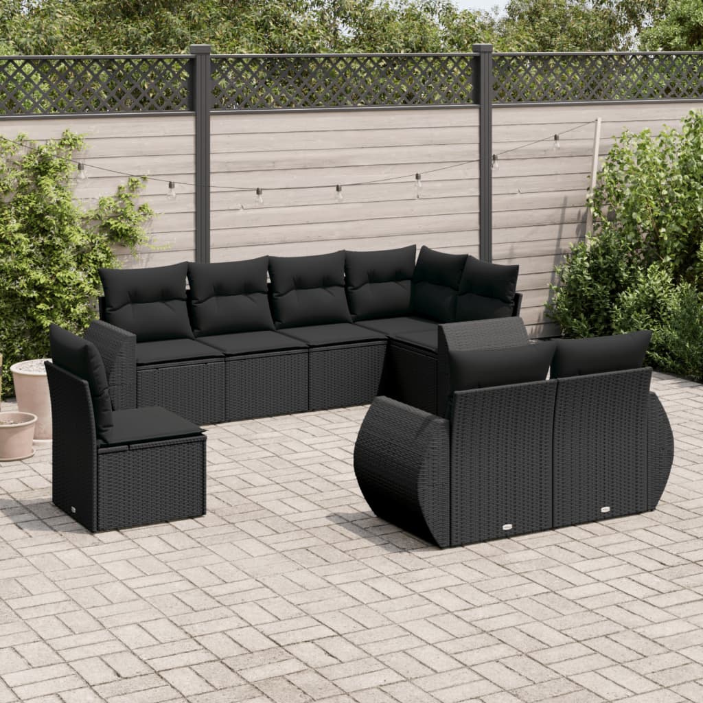 Set mobilier de grădină cu perne, 8 piese, negru, poliratan GartenMobel Dekor
