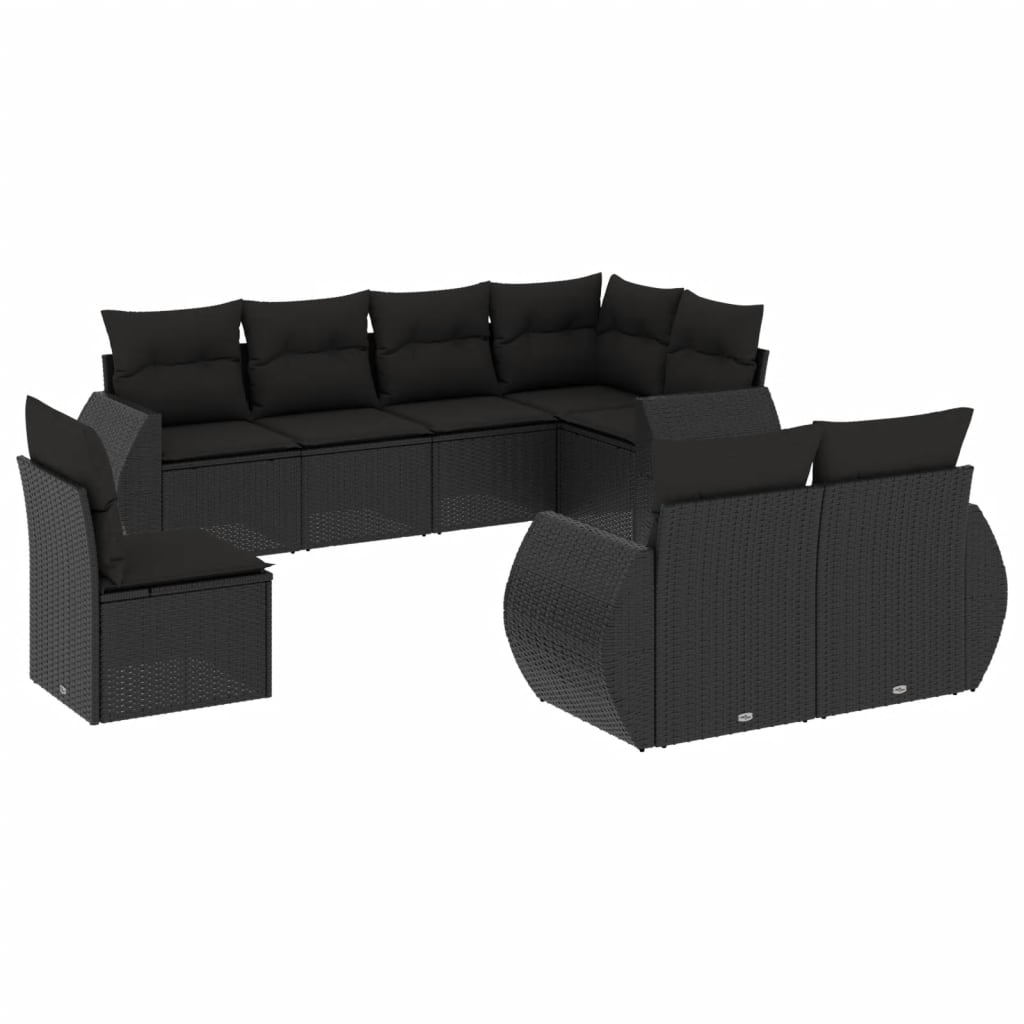 Set mobilier de grădină cu perne, 8 piese, negru, poliratan GartenMobel Dekor