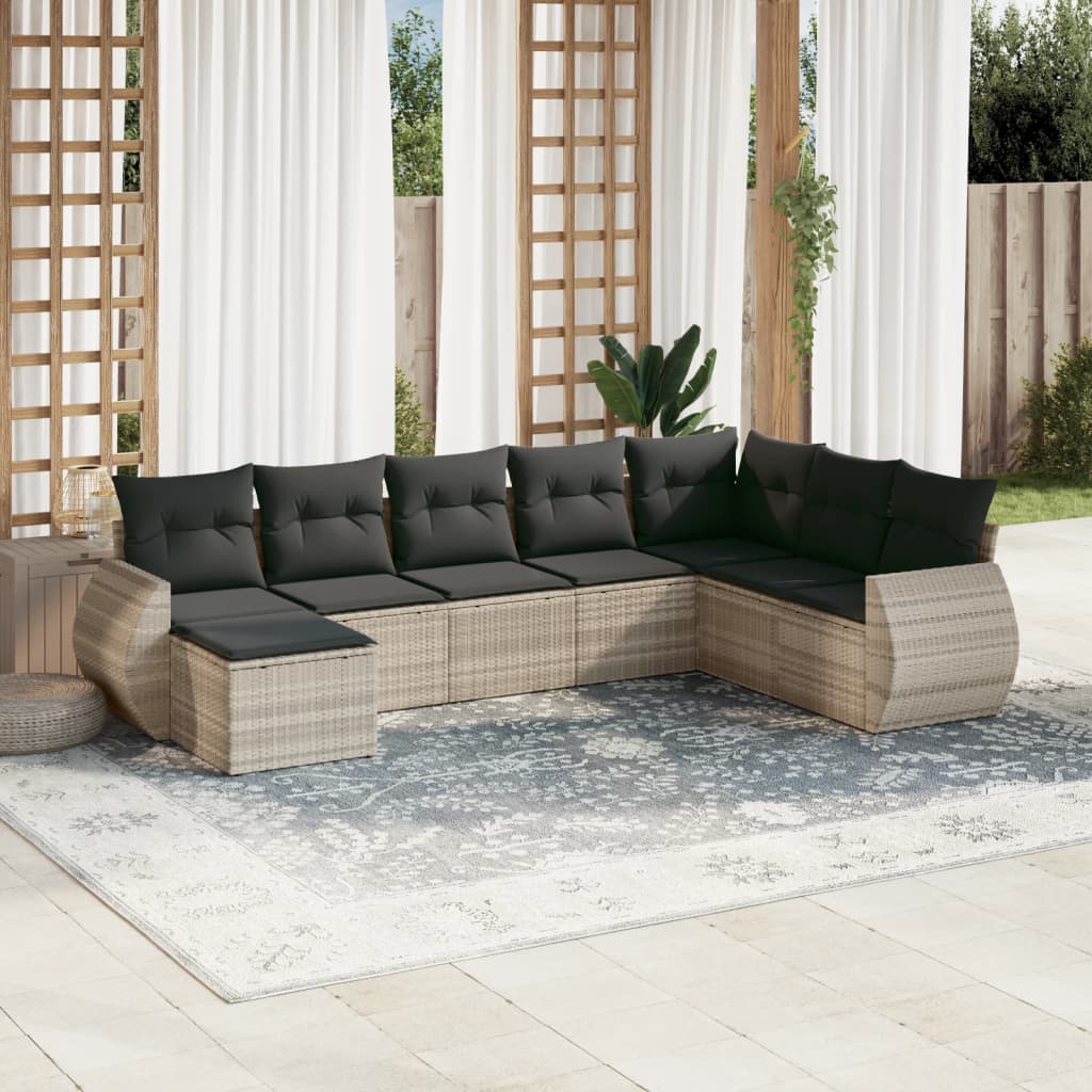 Set mobilier de grădină cu perne, 8 piese gri deschis poliratan GartenMobel Dekor