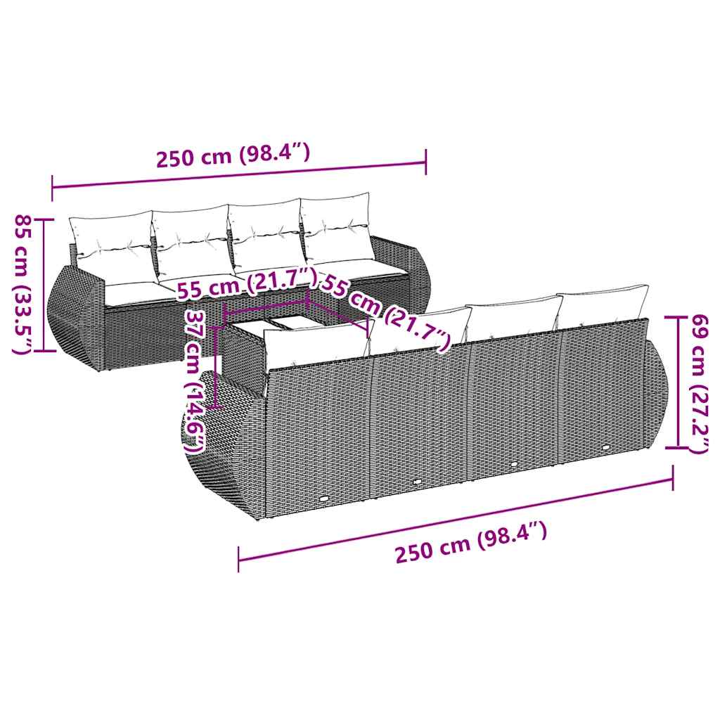 Set mobilier de grădină cu perne, 9 piese, negru, poliratan GartenMobel Dekor