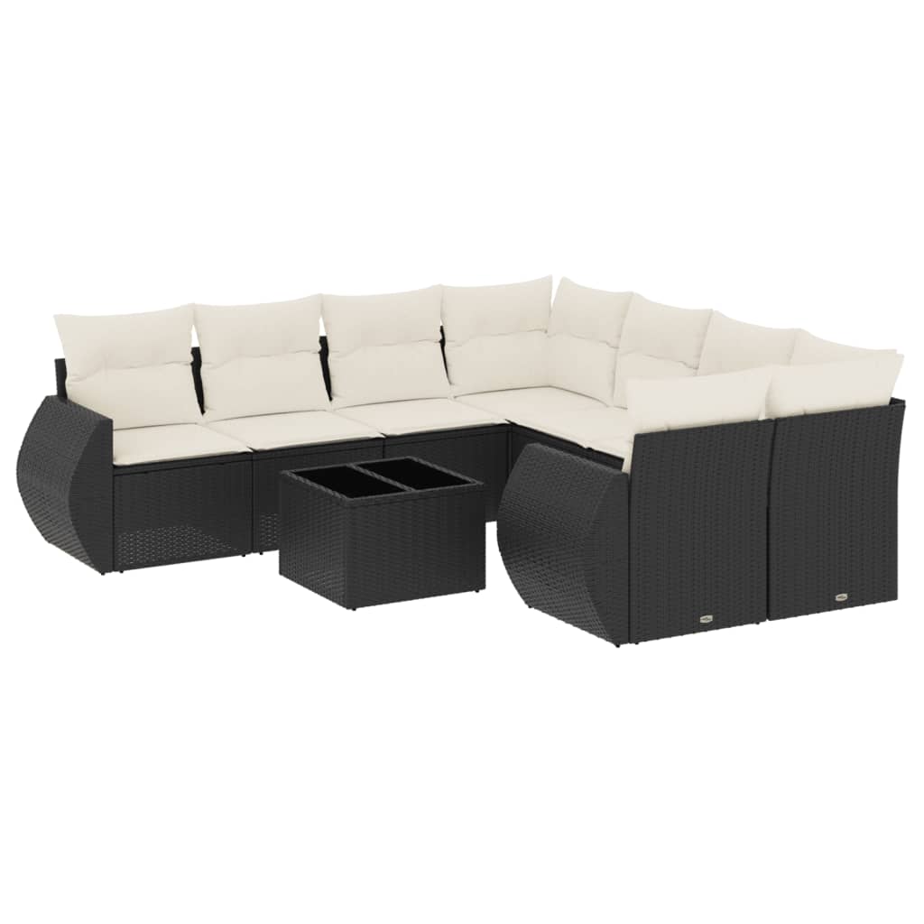 Set mobilier de grădină cu perne, 9 piese, negru, poliratan GartenMobel Dekor