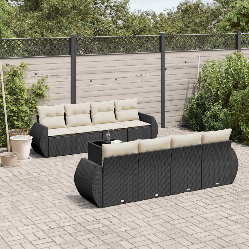 Set mobilier de grădină cu perne, 9 piese, negru, poliratan GartenMobel Dekor