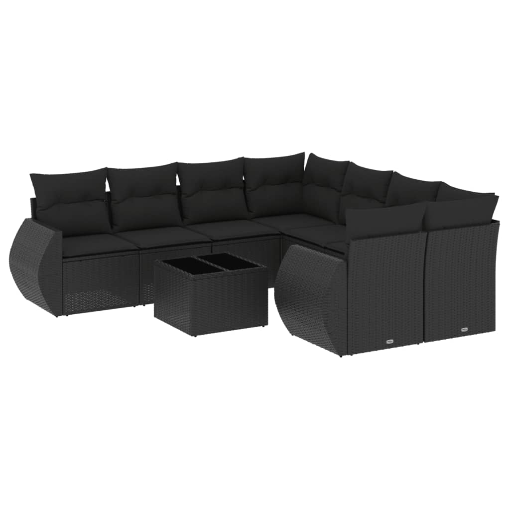 Set mobilier de grădină cu perne, 9 piese, negru, poliratan GartenMobel Dekor