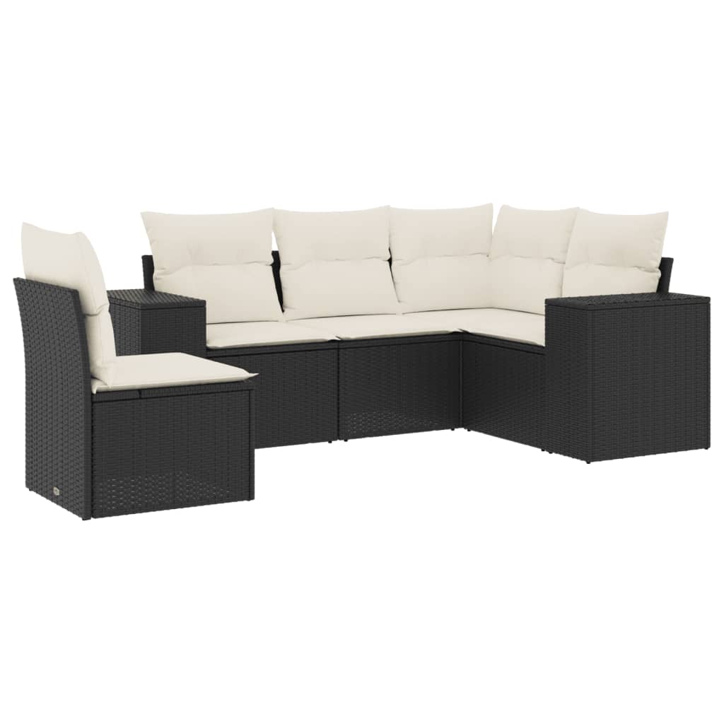 Set mobilier de grădină cu perne, 5 piese, negru, poliratan GartenMobel Dekor