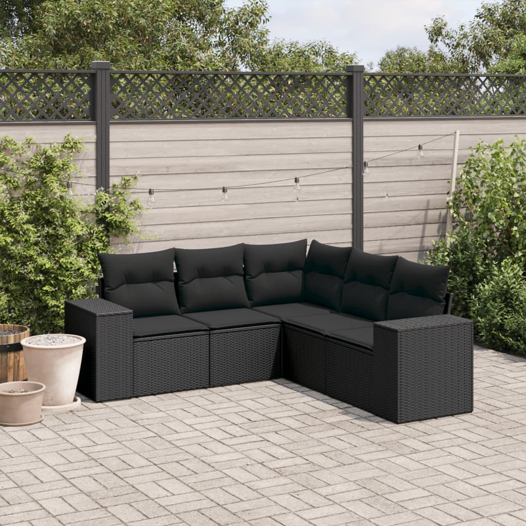 Set mobilier de grădină cu perne, 5 piese, negru, poliratan GartenMobel Dekor