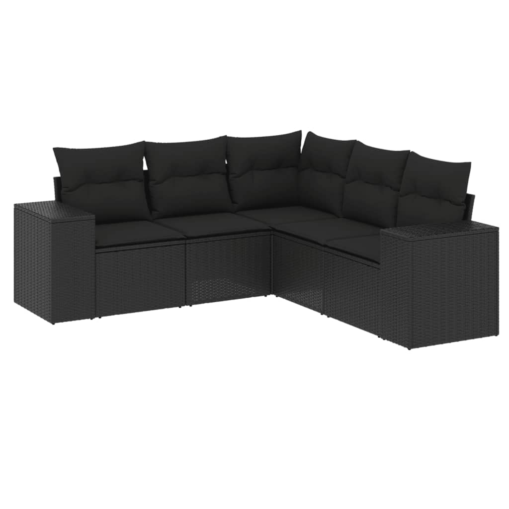 Set mobilier de grădină cu perne, 5 piese, negru, poliratan GartenMobel Dekor