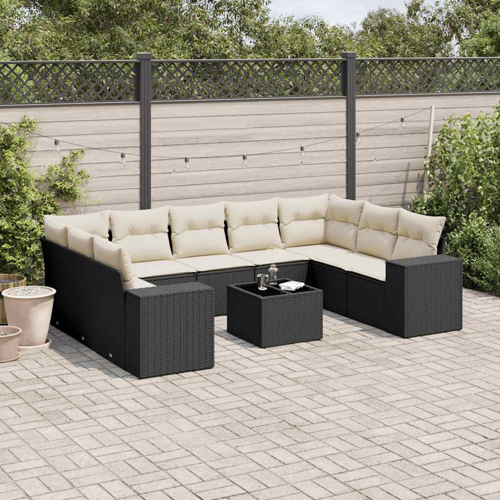 Set canapele de grădină cu perne, 10 piese, negru, poliratan GartenMobel Dekor