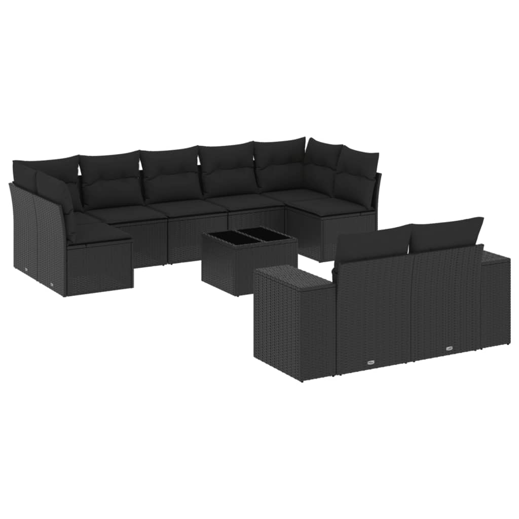 Set canapele de grădină cu perne, 10 piese, negru, poliratan GartenMobel Dekor