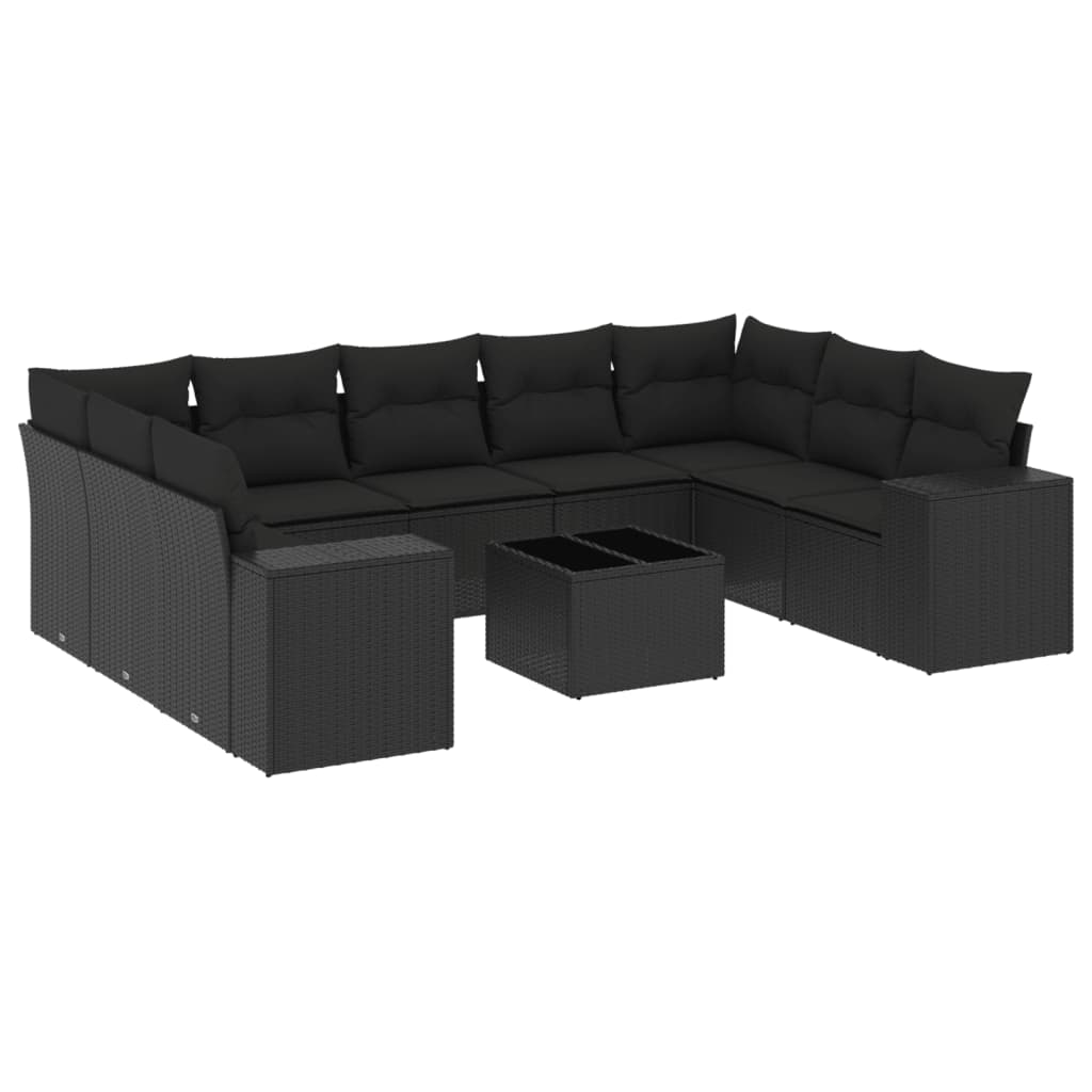 Set canapele de grădină cu perne, 10 piese, negru, poliratan GartenMobel Dekor