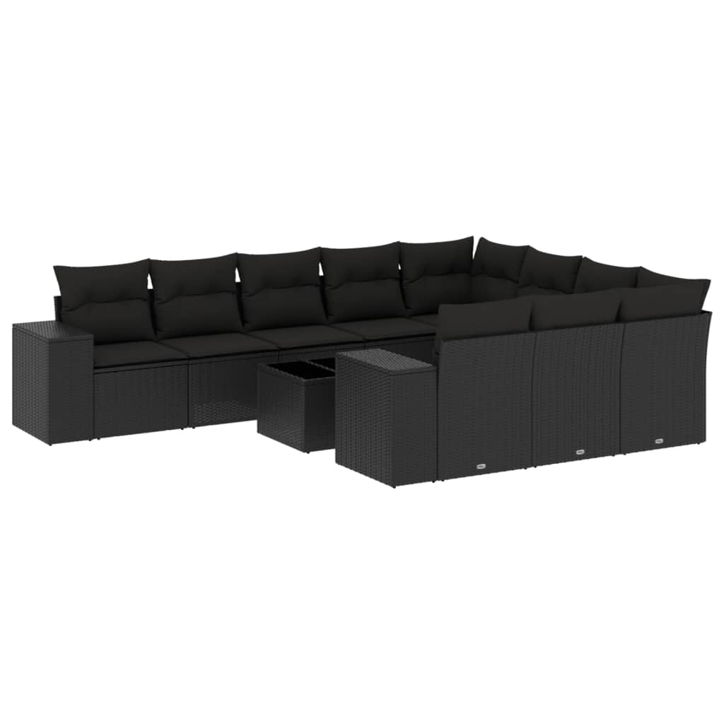 Set canapele de grădină cu perne, 11 piese, negru, poliratan GartenMobel Dekor