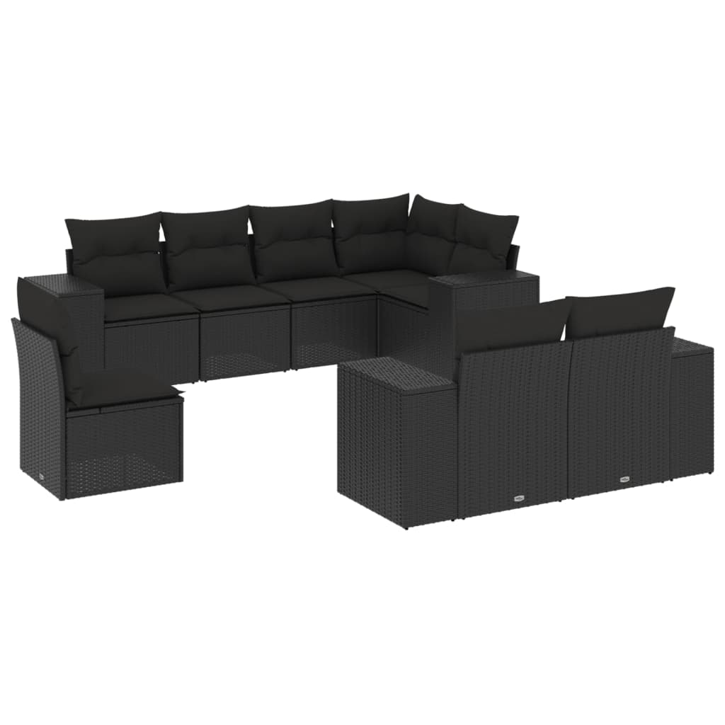 Set mobilier de grădină cu perne, 8 piese, negru, poliratan GartenMobel Dekor