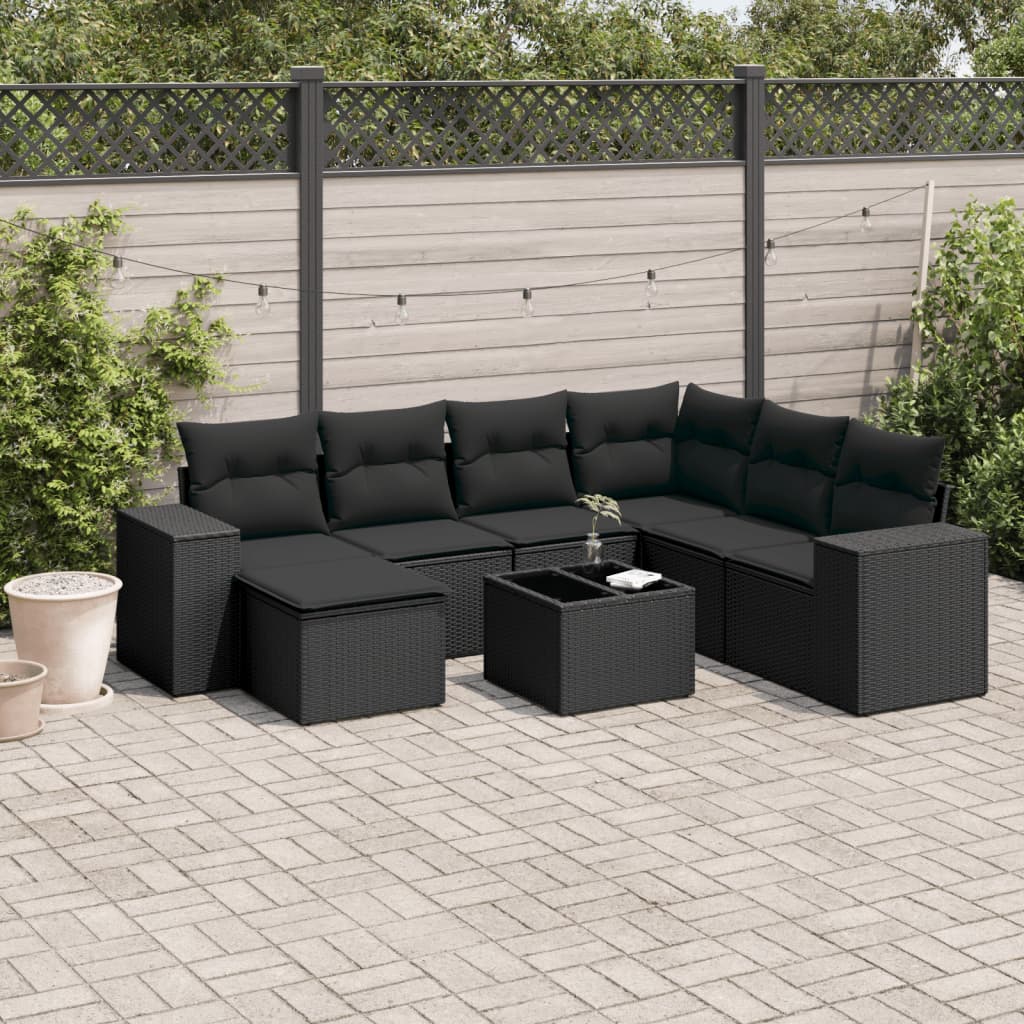 Set mobilier de grădină cu perne, 8 piese, negru, poliratan GartenMobel Dekor