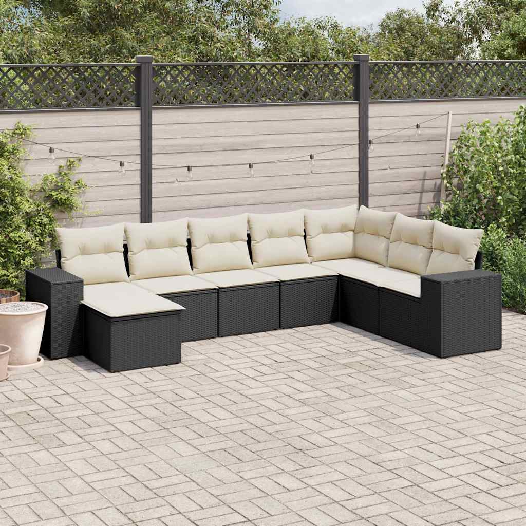 Set mobilier de grădină cu perne, 8 piese, negru, poliratan GartenMobel Dekor